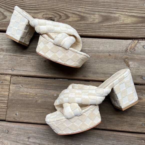 Shane Justin IT GIRL Ivory Terrycloth Chunky Flatform Sandals Mules Heels 42 12 - Picture 5 of 12